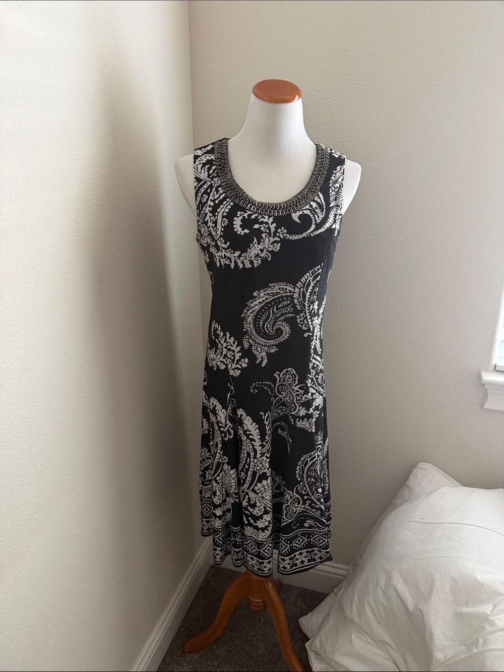 JM Collection Black Dress with White Paisley Print